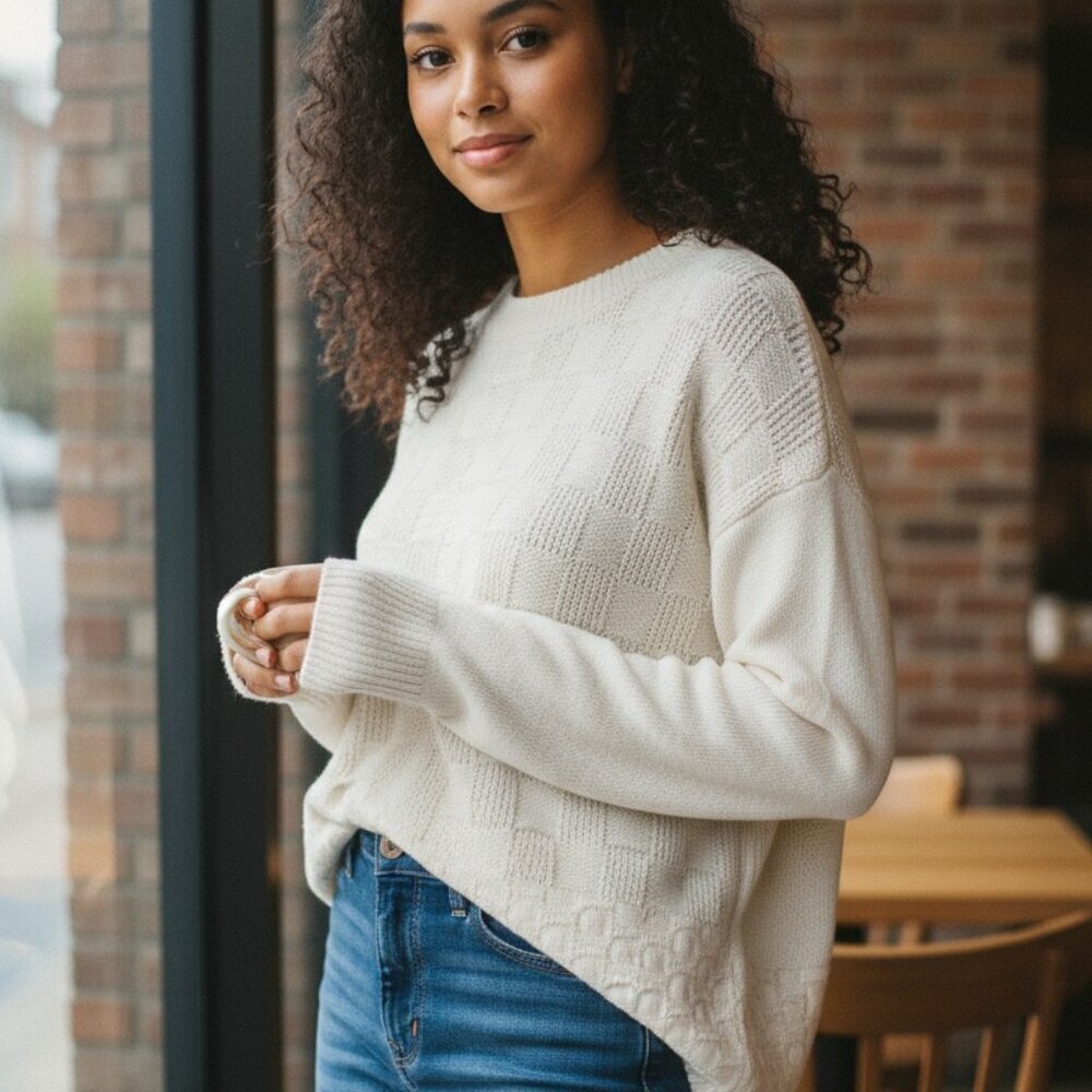 Bobbie Brooks Women Sweater White Cable Knit‎ Sz L